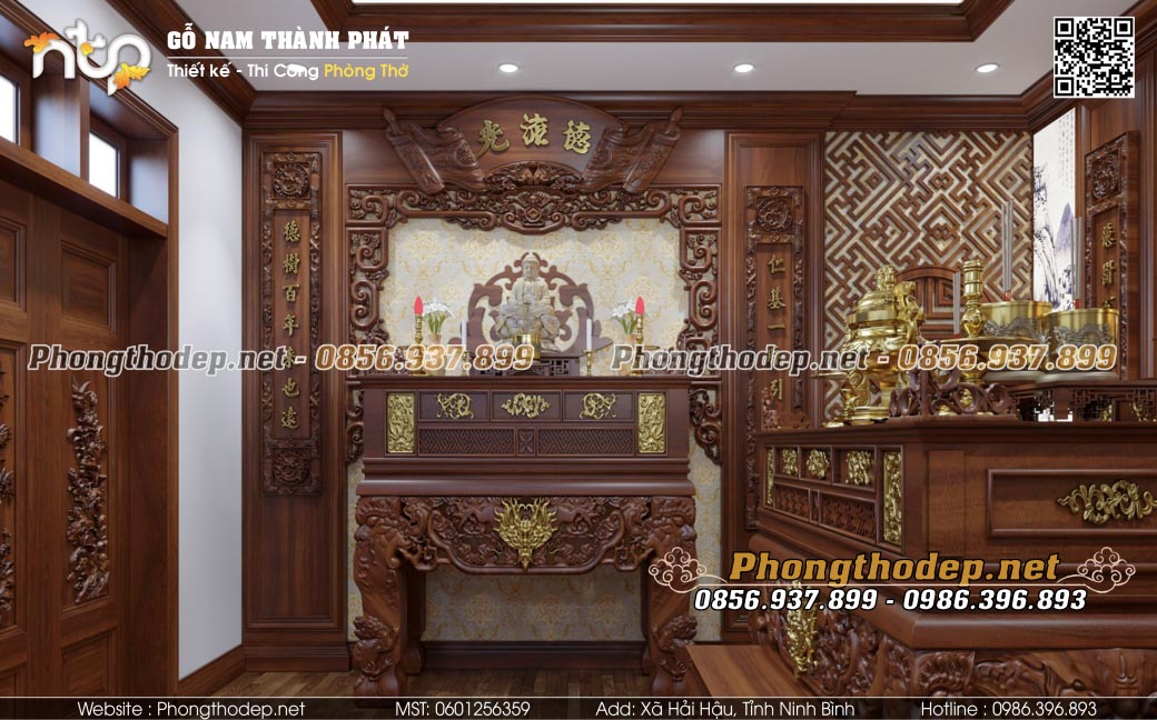 Bàn thờ phật được đặt vuông góc với bàn thờ gia tiên